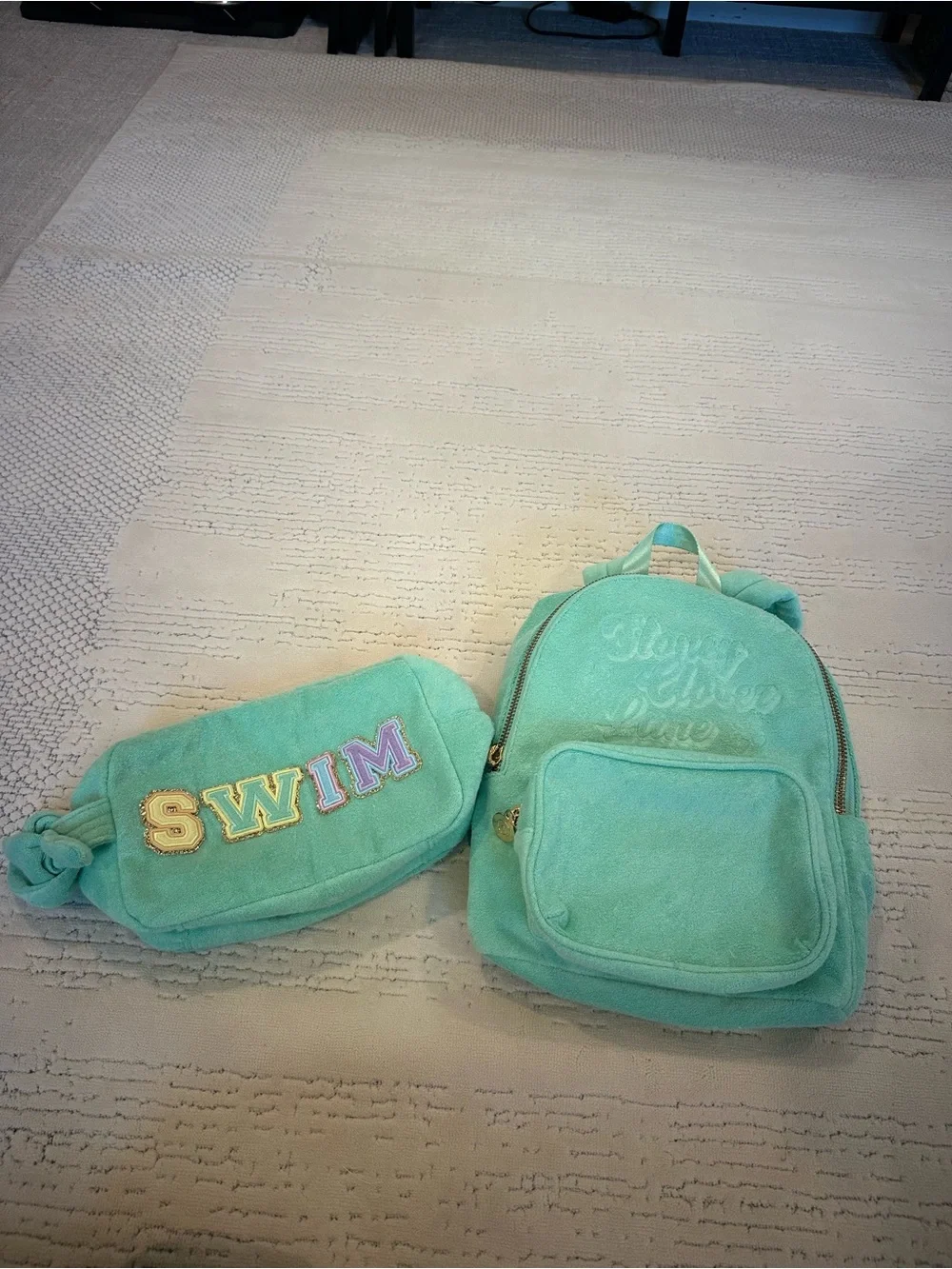 Stoney Clover Lane Mint Green Plush Backpack & Swim Pouch Set